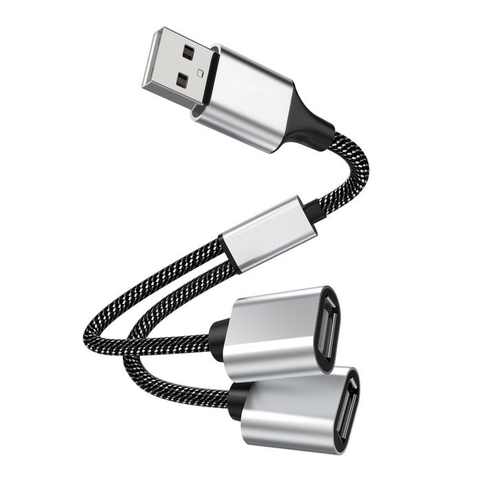 USB 2.0 A Male to 2 Dual Female Fast Charging Data Y Splitter Cable
