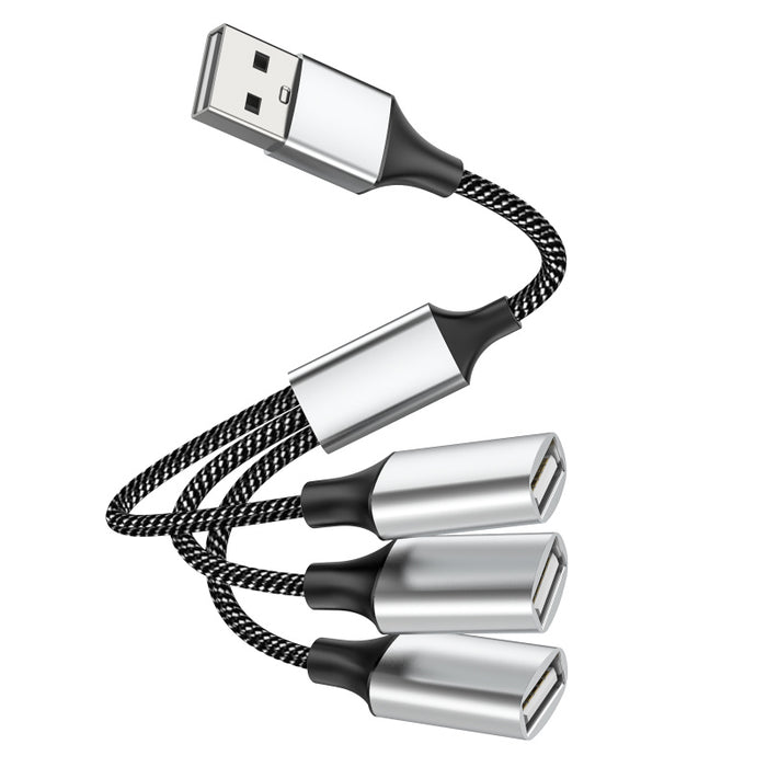 USB 2.0 A Male to Triple Female Fast Charging Data Y Splitter Cable - 30cm