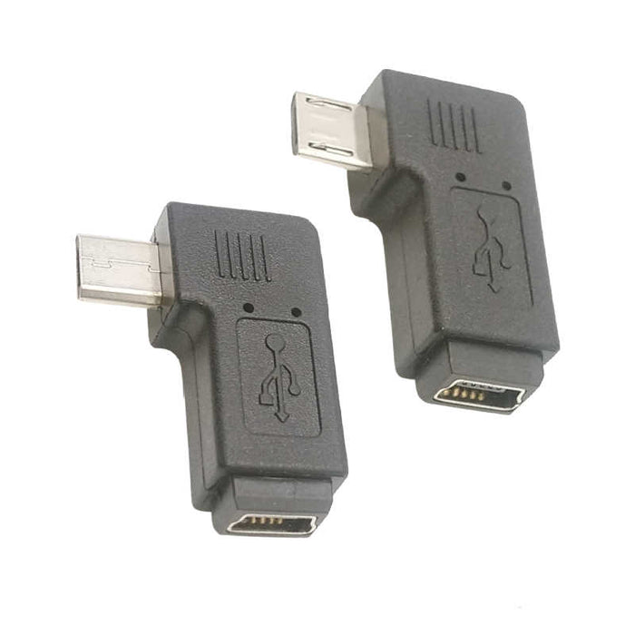 1Pair Right & Left 90 Degree Micro USB 5Pin Male Angled to Mini USB 5Pin Female