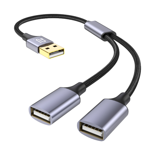 Premium USB 2.0 A Male to 2 Dual Female Fast Charging Data Y Splitter Cable Gold
